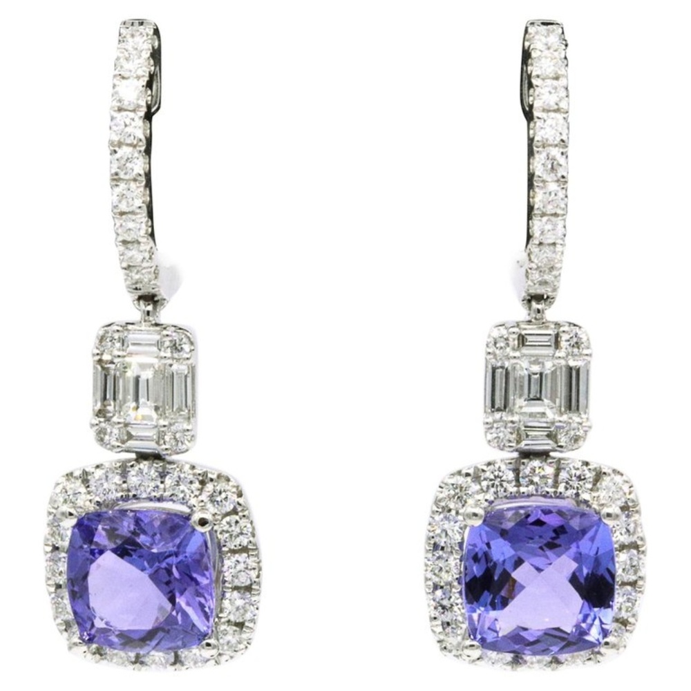 Tanzanite Diamond Drop Earrings 4.37 CTS 18K Gold